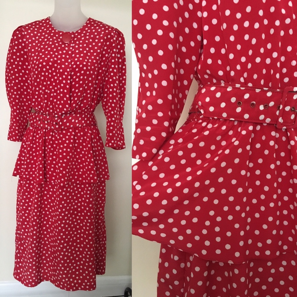 Vintage 80s peplum polka dot dress